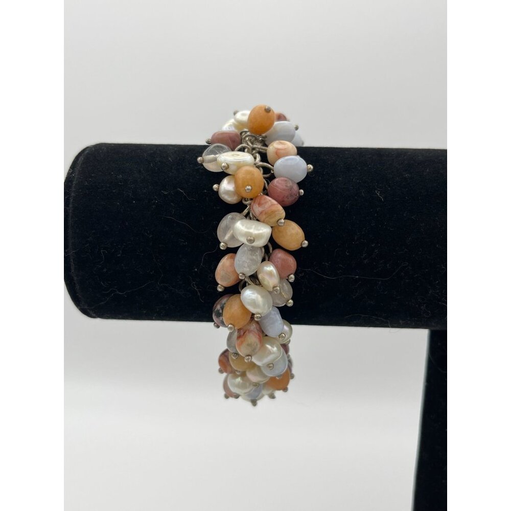 Vintage Sterling Silver 925 Whitney Kelly Sterling Bead Pearl Bracelet 7.5"